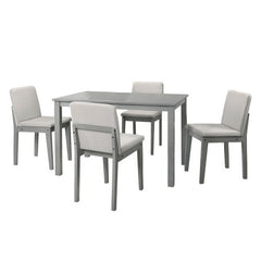 Grey Finish 5pc Dining Room Set Dining Table 4x Chairs Beige Fabric Chair Seat Kitchen Breakfast Dining Room Furniture Rubberwood Veneer Unique Design